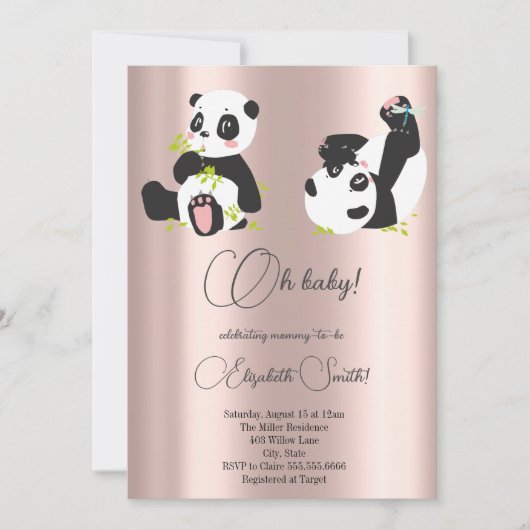 Sterren, stippen, schattige panda's, baby shower kaart (Voorkant)