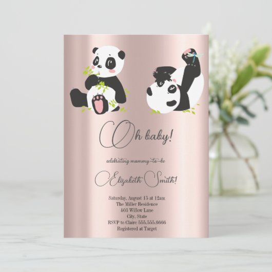 Sterren, stippen, schattige panda's, baby shower kaart (Staand voorkant)