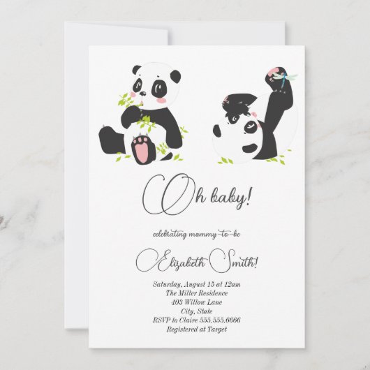 Sterren, stippen, schattige panda's, baby shower kaart (Voorkant)