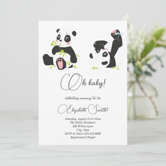 Sterren, stippen, schattige panda's, baby shower kaart (Staand voorkant)