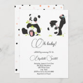 Sterren, stippen, schattige panda's, baby shower kaart (Voorkant / Achterkant)