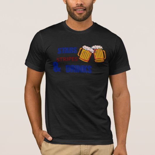 Sterren Strepen & Drankjes Grappig Patriottisch 4 T-shirt (Voorkant)