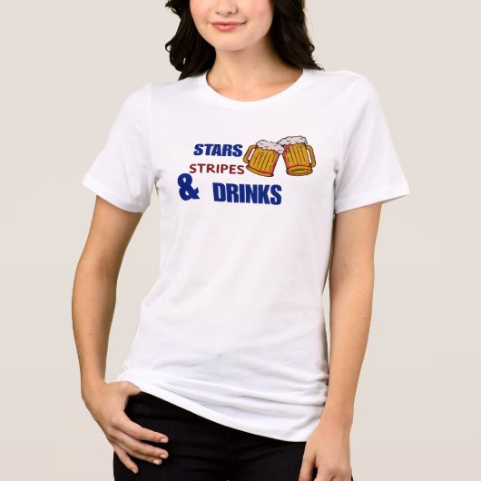 Sterren Strepen & Drankjes Grappig Patriottisch 4 Tri-Blend Shirt (Voorkant)