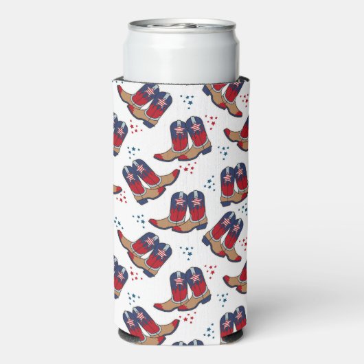 Sterren, strepen en cowboylaarzen seltzer blikjeskoeler (Seltzer Achterkant)