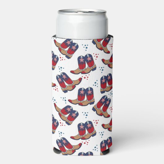 Sterren, strepen en cowboylaarzen seltzer blikjeskoeler (Seltzer Voorkant)