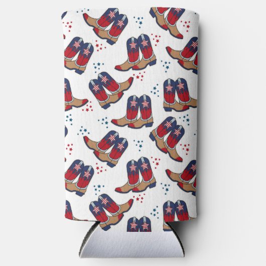 Sterren, strepen en cowboylaarzen seltzer blikjeskoeler (Voorkant)