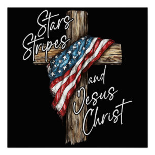 Sterren Strepen en Jezus Christus Geloof Patriot Perfect Poster