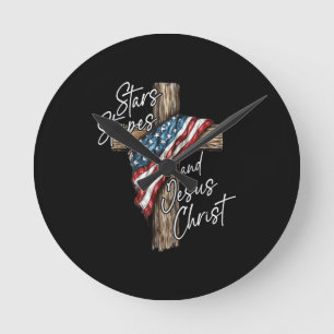 Sterren Strepen en Jezus Christus Geloof Patriot Ronde Klok