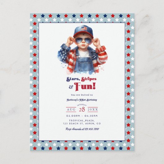 Sterren, strepen en plezier | Alle Amerikaanse jon Briefkaart (Voorkant)