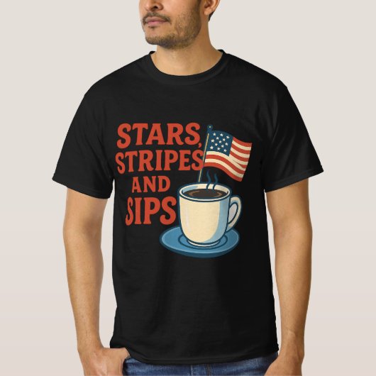 Sterren, strepen en sips | Retro Americana Coffee T-shirt (Voorkant)