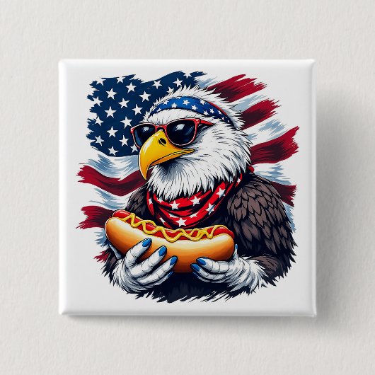 Sterren, strepen en sissende beten vierkante button 5,1 cm (Voorkant)