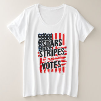 Sterren, strepen en stemmen met Amerikaanse vlag Grote Maat T-shirt