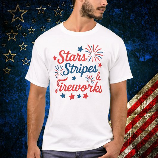 Sterren Strepen en Vuurwerk Patriottisch T-shirt