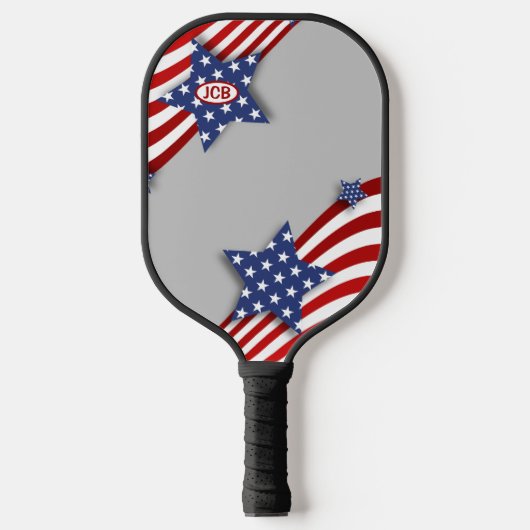 Sterren & Strepen op Grijs Gepersonaliseerd Pickleball Paddle (Voorkant)