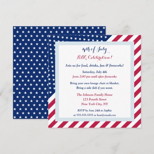 Sterren Strepen Rood Wit Blauw 4 juli BBQ Party Kaart (Voorkant / Achterkant)