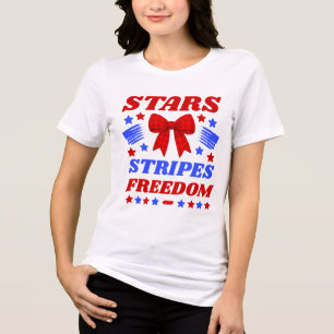 Sterren Strepen & Vrijheid Rood Gingham Strik Tri-Blend Shirt