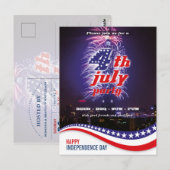 Sterren, Strepen, Vuurwerk 4 juli Uitnodiging (Voorkant / Achterkant)