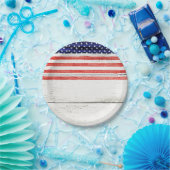 Sterren & Strepen Wit Rustiek Hout Patriottisch Pa Papieren Bordje (Feest)