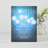 Sterren String Lichten & Lantaarns Blauwe bruiloft Kaart (Staand voorkant)