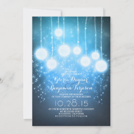 Sterren String Lichten & Lantaarns Blauwe bruiloft Kaart