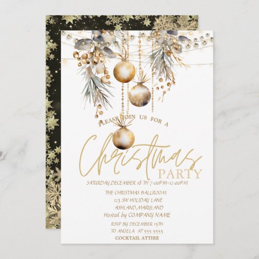 Sterren, String Lights Balls Christmas Kaart (Voorkant / Achterkant)