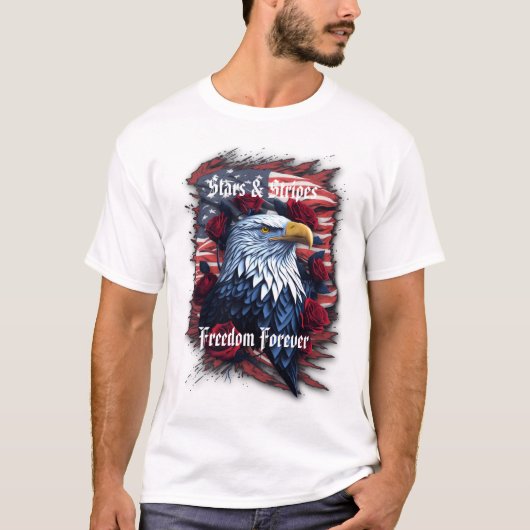 Sterren Stripes Freedom Forever Eagle Amerikaanse  T-shirt (Voorkant)