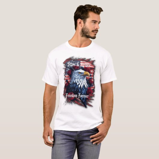 Sterren Stripes Freedom Forever Eagle Amerikaanse T-shirt (Voorkant volledig)