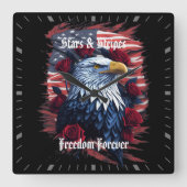 Sterren Stripes Freedom Forever Eagle Amerikaanse  Vierkante Klok (Voorkant)