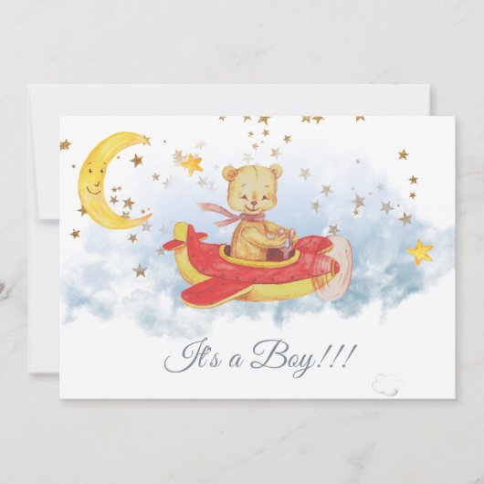 ** Sterren Teddy Bear Red Plane Baby Boy Shower Kaart (Voorkant)