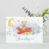 ** Sterren Teddy Bear Red Plane Baby Boy Shower Kaart (Staand voorkant)
