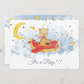 ** Sterren Teddy Bear Red Plane Baby Boy Shower Kaart (Voorkant / Achterkant)
