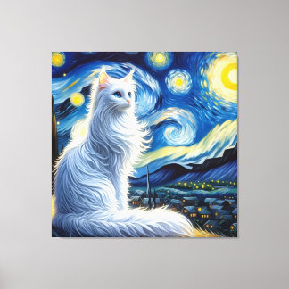 Sterren Turks Angora Kat Portret - Huisdier Portre Canvas Afdruk