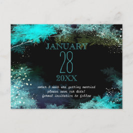 Sterren Turquoise Forest Boho Bruiloft Save the Da Aankondigingskaart