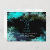 Sterren Turquoise Forest Boho Bruiloft Save the Da Aankondigingskaart (Voorkant / Achterkant)