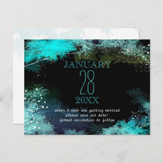 Sterren Turquoise Forest Boho Bruiloft Save the Da Aankondigingskaart (Voorkant / Achterkant)