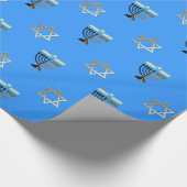 Sterren van David en Menorahs op een blauwe achter Cadeaupapier (Hoek)