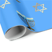Sterren van David en Menorahs op een blauwe achter Cadeaupapier (Rol Hoek)
