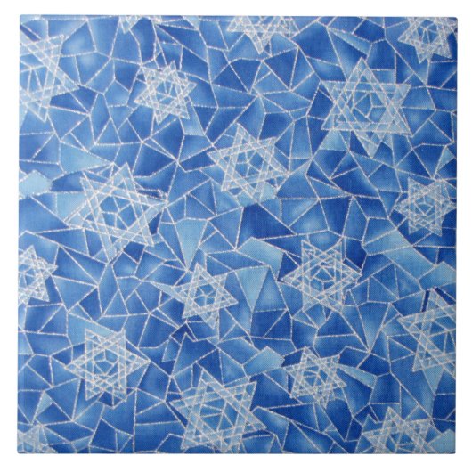 Sterren van David Glas in lood Tegeltje (Voorkant)