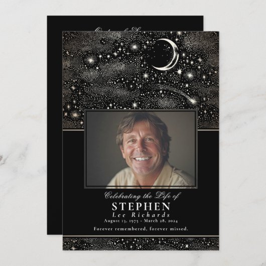 Sterren Viering van het Leven Foto Memorial Funera Programmakaart (Voorkant / Achterkant)