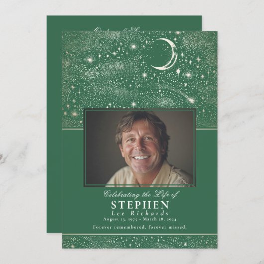 Sterren Viering van het Leven Foto Memorial Funera Programmakaart (Voorkant / Achterkant)