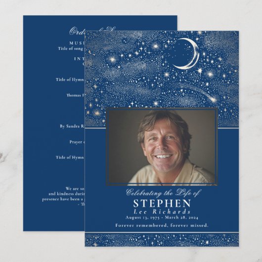 Sterren Viering van het Leven Foto Memorial Funera Programmakaart (Voorkant / Achterkant)