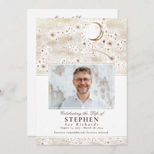 Sterren Viering van het Leven Foto Memorial Funera Programmakaart (Voorkant / Achterkant)