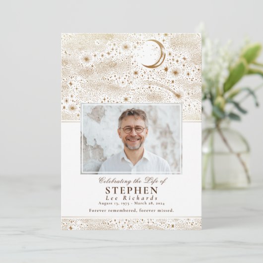 Sterren Viering van het Leven Foto Memorial Funera Programmakaart (Staand voorkant)