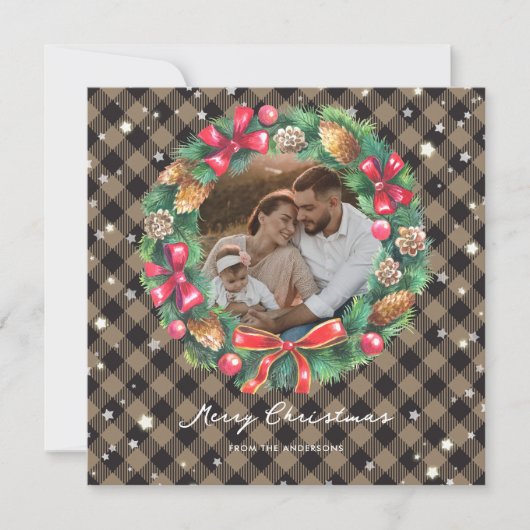 Sterren Waterverf kerstmis foto Feestdagenkaart (Voorkant)