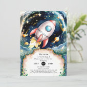 Sterren Waterverf Raket Verjaardag Kaart (Staand voorkant)