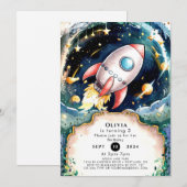 Sterren Waterverf Raket Verjaardag Kaart (Voorkant / Achterkant)