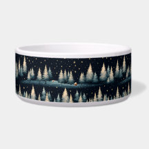 Sterren Winter Bos Nacht Keramische Pet Bowl