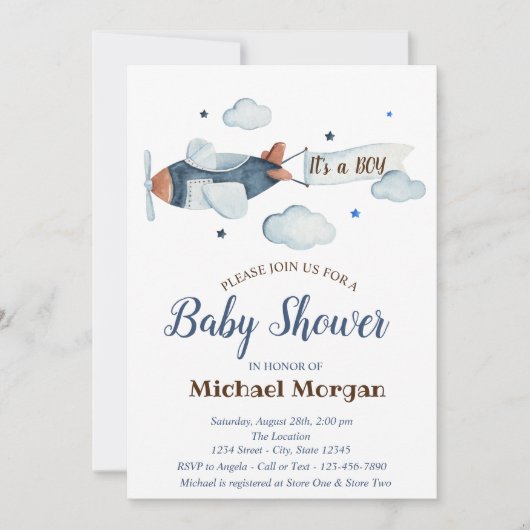 Sterren, wolken, Baby shower van het vliegtuiggoud Kaart (Voorkant)