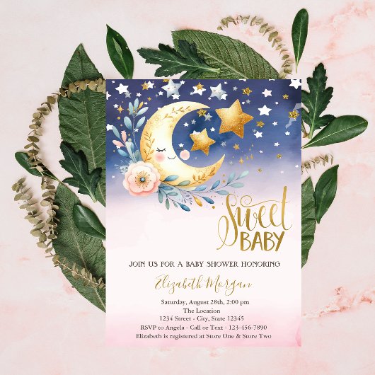 Sterren Wolken Maan Bloem Baby Shower Kaart