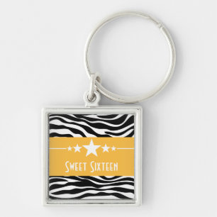 Sterren Zebraprint Sweet 16 Sleutelhanger, Geel Sleutelhanger